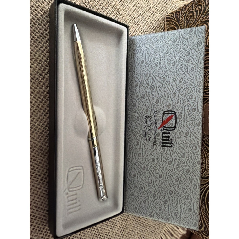 Vintage Quill Gold-Tone Ballpoint Pen - Made in USA - w/ Original Box GMAC Emb